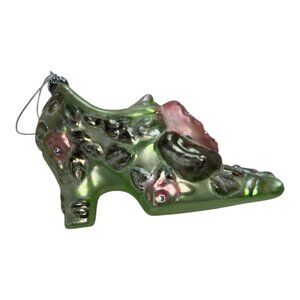Blown Glass Christmas Shoe High-Heeled Ornament Green Pink